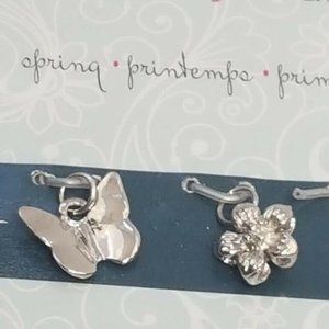 Cousin Daintyfied Set of 2 Spring Themed Charm Pendants Butterfly Flower